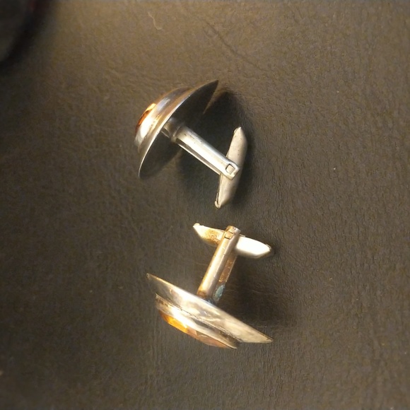 Sterling silver cufflinks w/ amber stone - Picture 2 of 5
